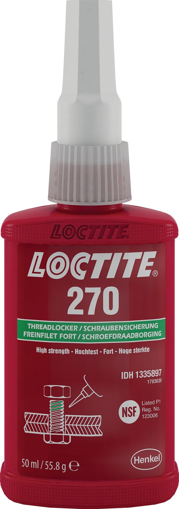 LOCTITE Schraubensicherung 270 – Hochfest, niedrigviskos, grün, 10 ml Flasche, NSF P1