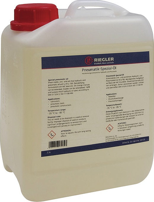 Pneumatikspezialöl 2,5 l Kanister RIEGLER – HLVP nach DIN 51524 T3 für Nebelöler & Druckluftwerkzeuge