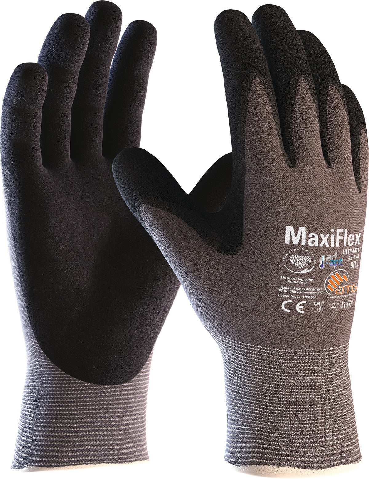 MaxiFlex® Ultimate™ AD-APT® 42-874 Nitrilhandschuhe – 12 Paar, Größe 7, grau/schwarz