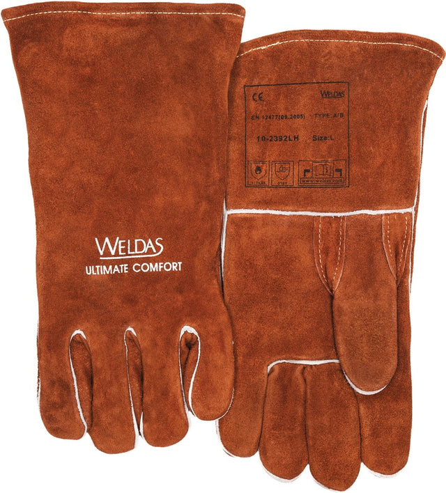 WELDAS Schweißerhandschuhe Gr. L (9) Rindspaltleder – 5 Paar, EN 388 & EN 12477