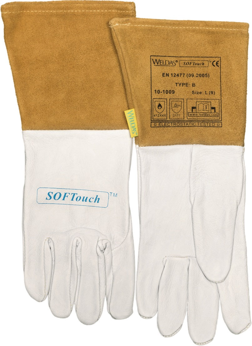 WELDAS Schweißerhandschuhe Gr. M (8,5) natur/orange – Ziegenleder, 5 Paar, EN 12477
