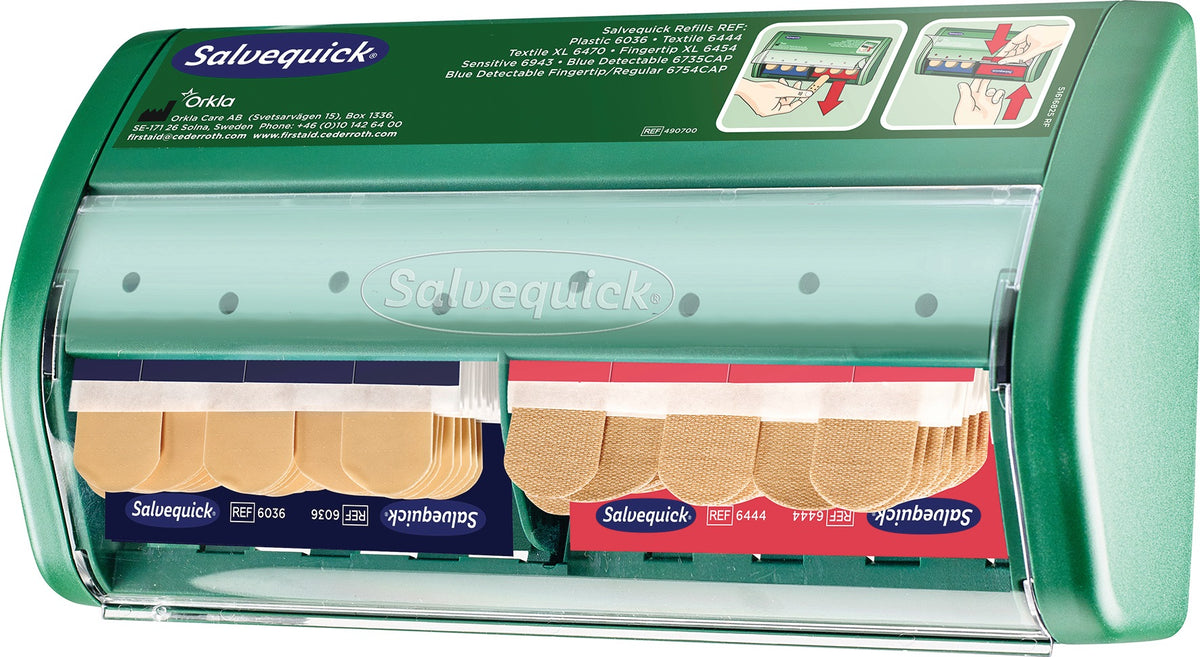 Pflasterspender Salvequick CEDERROTH – 85 Pflaster-Strips, Wandmontage, mit Spezialschlüssel
