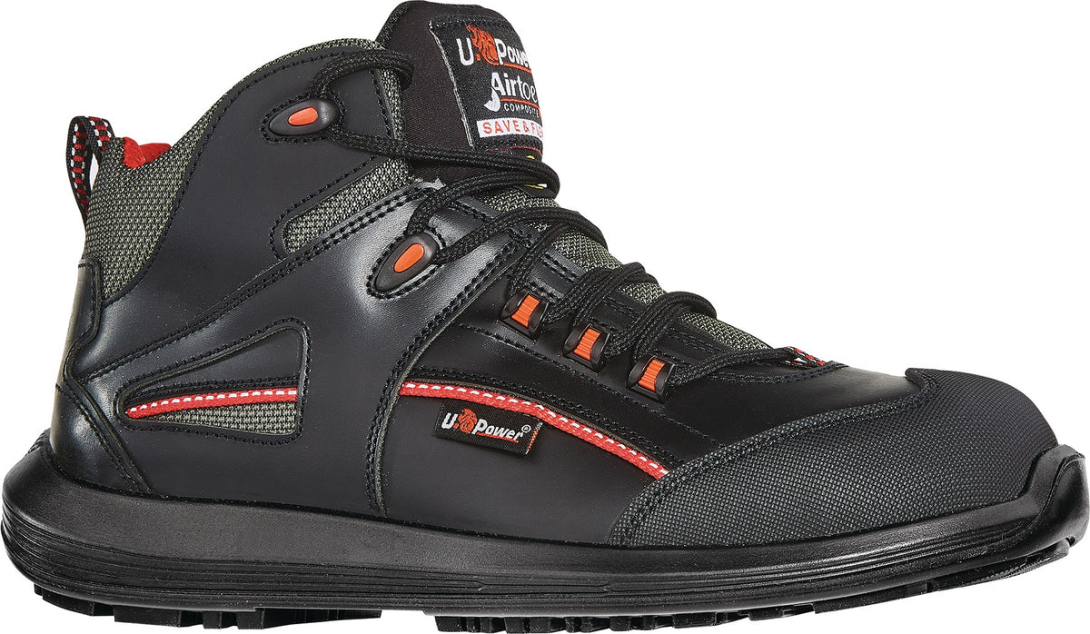 U.POWER Sicherheitsstiefel Teak S3S FO SR ESD – Schwarz/Rot, Glattleder, Gr. 40