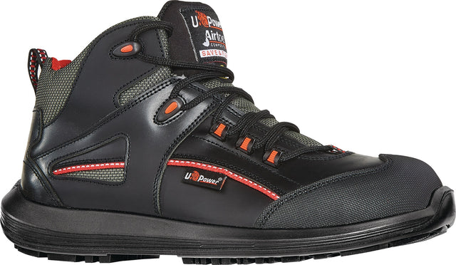 U.POWER Sicherheitsstiefel Teak S3S FO SR ESD – Schwarz/Rot, Glattleder, Gr. 40
