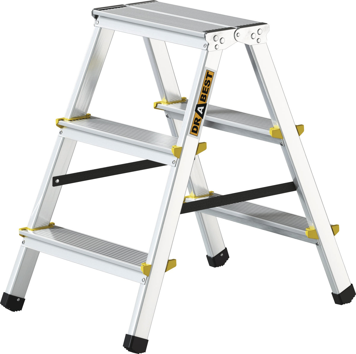NORDWEST Klapptritt 4 Stufen mit Plattform, Aluminium, Anti-Rutsch-Füße, 600 mm
