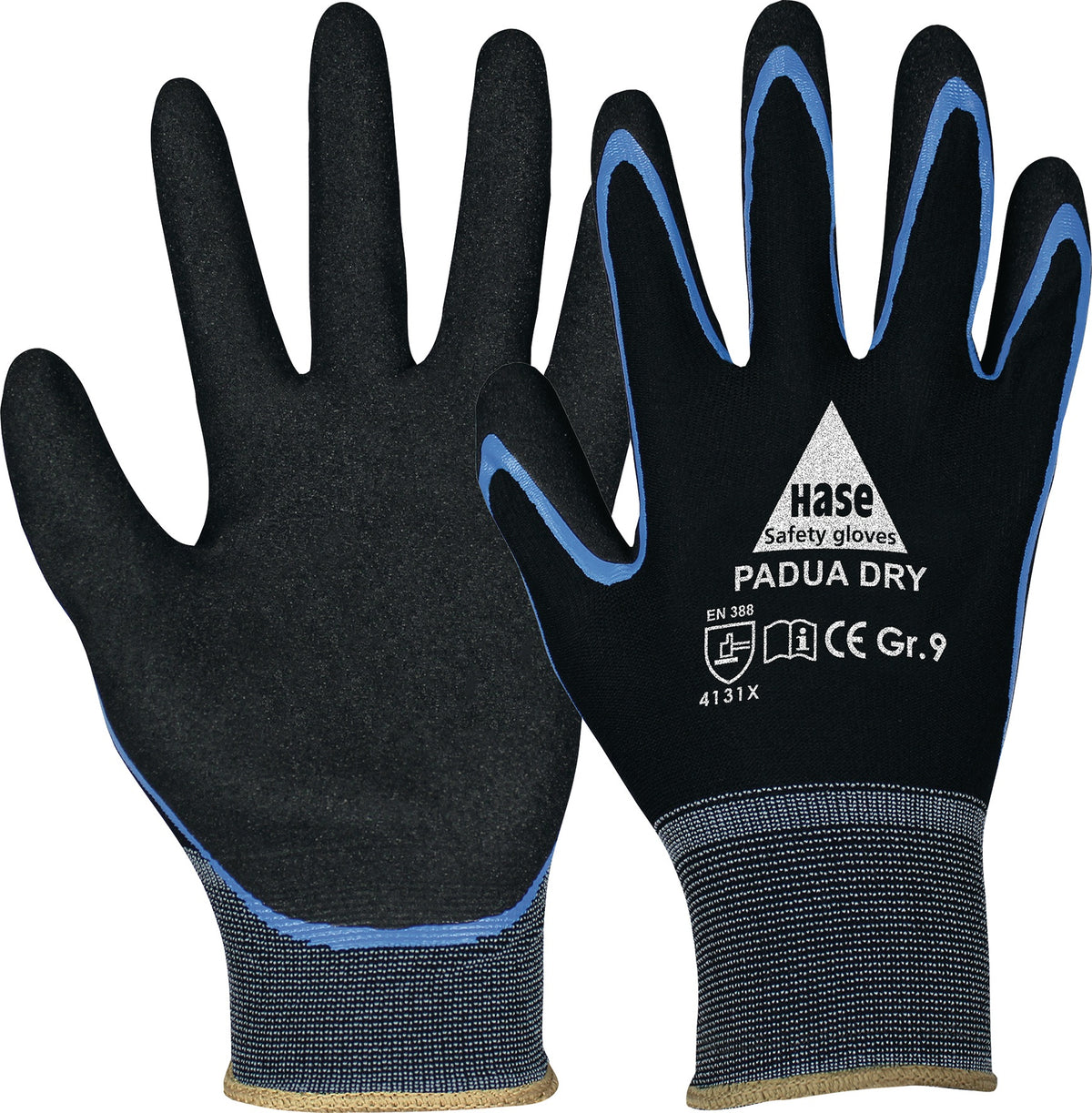 HASE Handschuhe Padua Dry Gr.10 schwarz/blau EN 388 PSA II – Nitrilbeschichtung