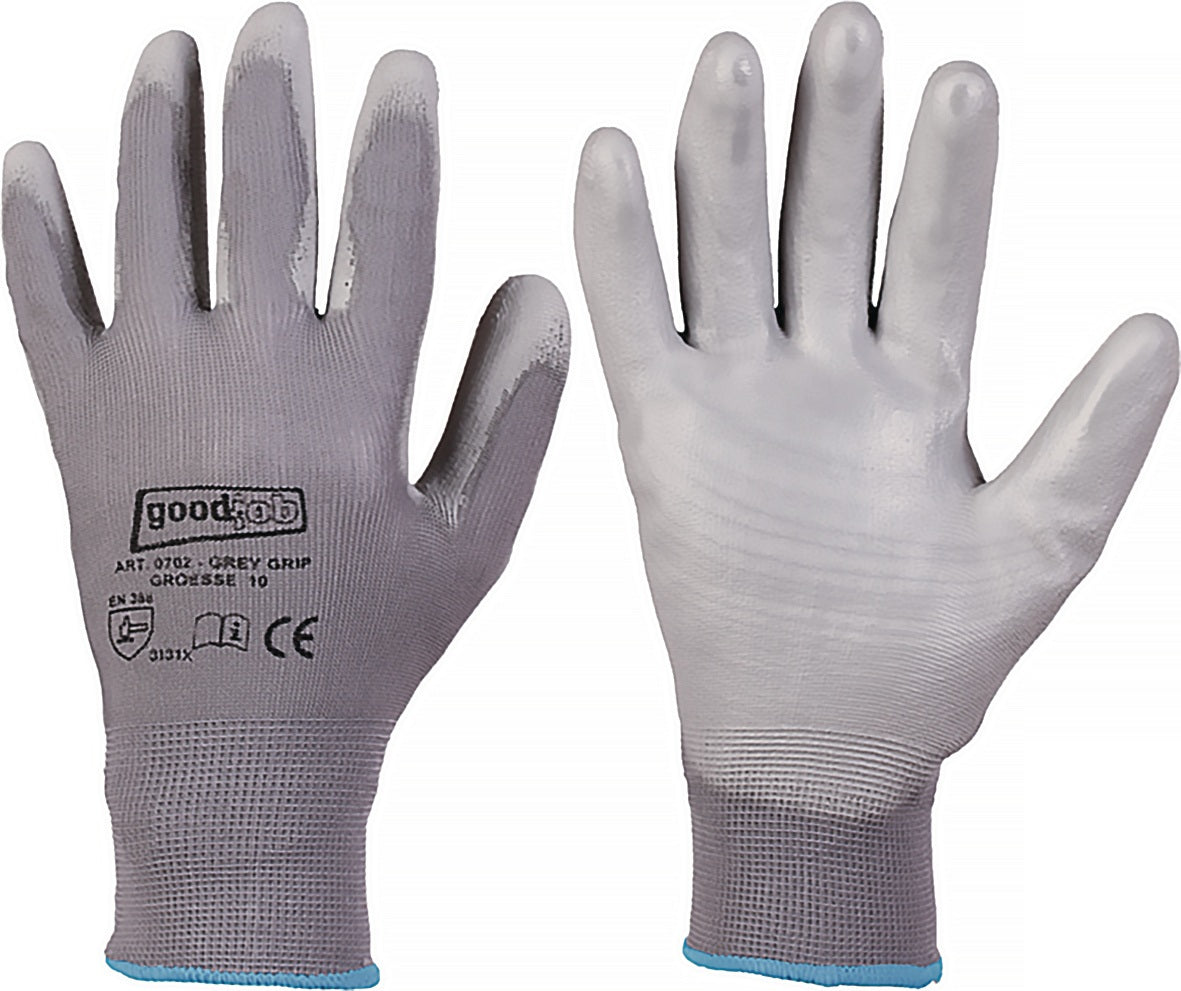 GOODJOB GREY GRIP Strickhandschuh Gr. 6 grau – 12 Paar, PU-beschichtet, EN 388