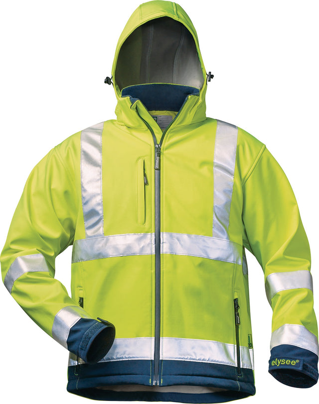 ELYSEE Warnschutz-Softshelljacke LIAM Gr. M – fluoreszierend gelb/marine, EN ISO 20471 Kl. 3