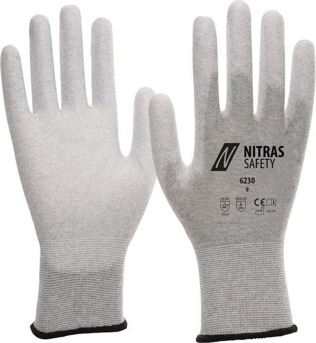 NITRAS SAFETY Antistatikhandschuhe 6230 Gr. 8 – PU-beschichtet, EN 388
