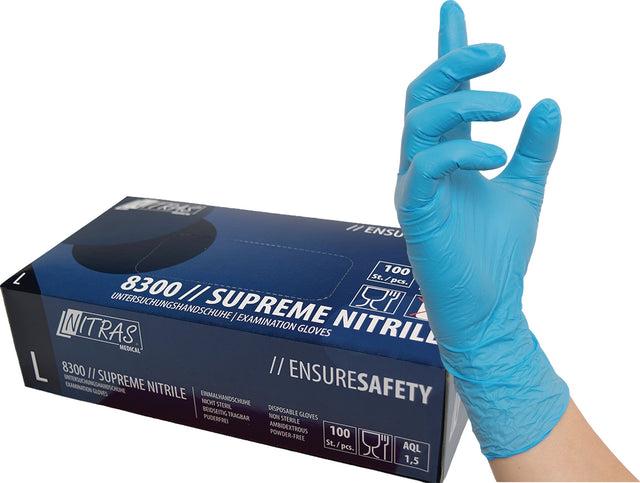 NITRAS SUPREME NITRILE Einweghandschuhe Gr. L blau – 100 Stück, puderfrei, EN 374
