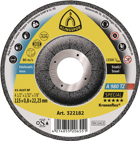 KLINGSPOR Trennscheibe A 980 TZ Special INOX 115 x 0,8 mm, gekröpft