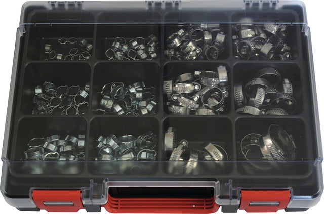 RIEGLER Schlauchschellensortiment 257-teilig – 2-Ohr-Klemmen & Schneckengewinde-Schellen im Set