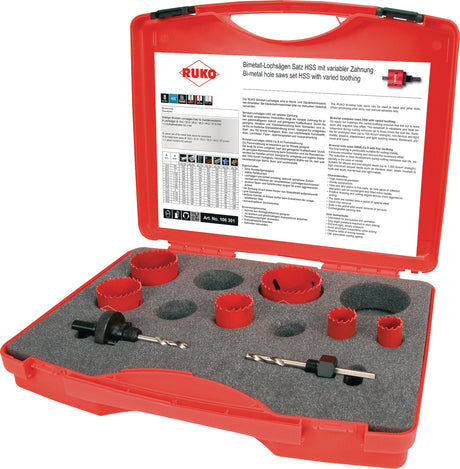 RUKO Lochsägensatz 8-teilig 19-57 mm HSS-Bi-Metall für Sanitär im Kunststoffkoffer