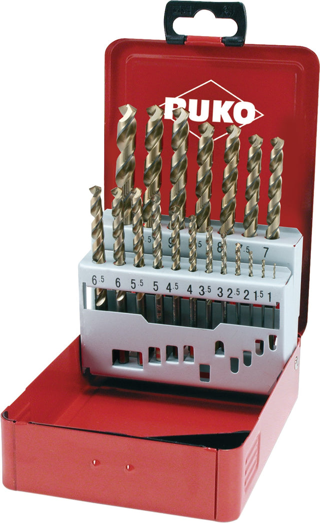 RUKO Spiralbohrersatz DIN 338 HSS-Co5 Gold/schwarzoxidiert 19-teilig 1-10x0,5 mm
