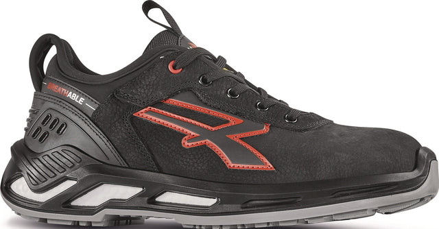 U.POWER Sicherheitsschuh TUCKER S3S CI FO SR ESD – Gr. 40, schwarz/rot, gemilltes Leder