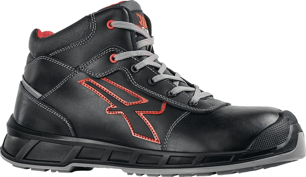 U.POWER Sicherheitsstiefel Sting S3S CI FO SR ESD – Schwarz/Rot, Glattleder, metallfrei, Gr. 40