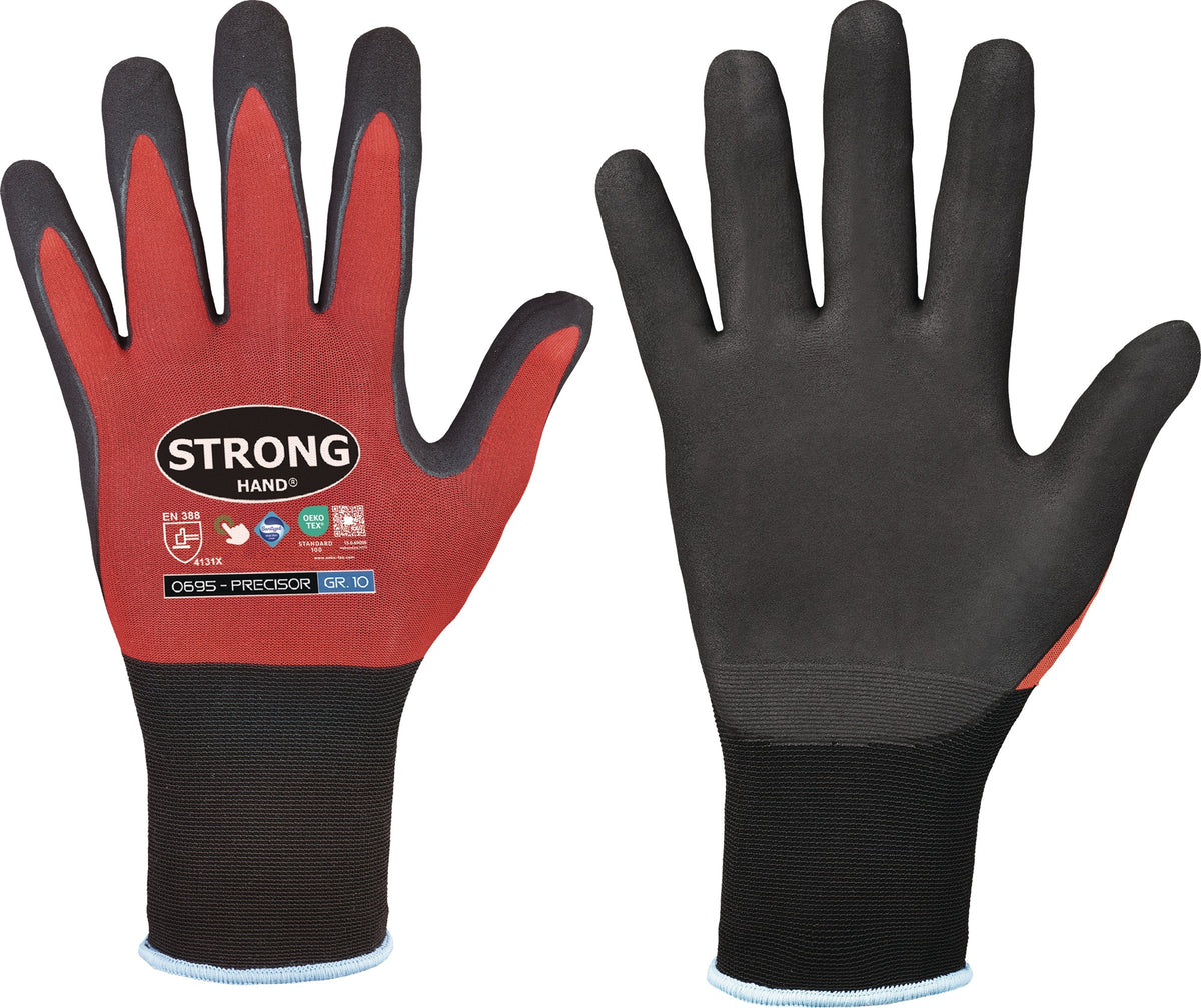 STRONGHAND PRECISOR Feinstrickhandschuhe Gr. 8 rot/schwarz EN 388 Nitrilschaum