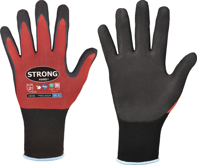 STRONGHAND PRECISOR Feinstrickhandschuhe Gr. 8 rot/schwarz EN 388 Nitrilschaum