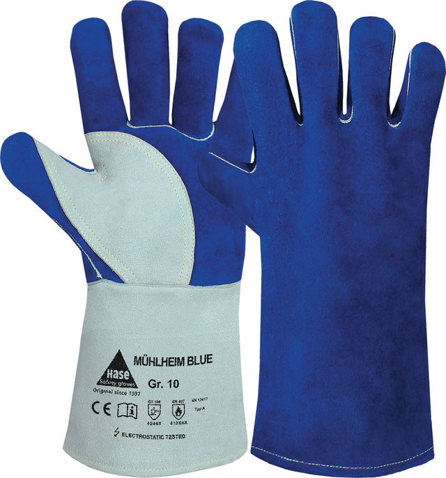 HASE Schweißerhandschuhe Mühlheim Blue Gr.10 aus Rindspaltleder – EN 12477