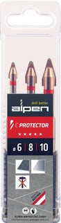 ALPEN Fliesenbohrersatz C PROTECTOR 3-tlg. Ø 6/8/10 mm für Feinsteinzeug, Glas und Porzellan