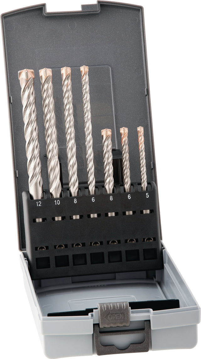 ALPEN FORCE X 7-teiliger SDS-plus Hammerbohrersatz mit 4 Vollhartmetallschneiden