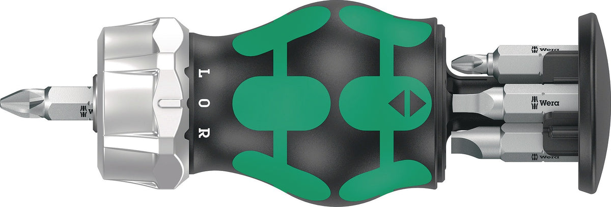 WERA Magazinbithalter KK Stubby mit 6 BiTorsion Bits, Ratschenfunktion und Bit-Magazin