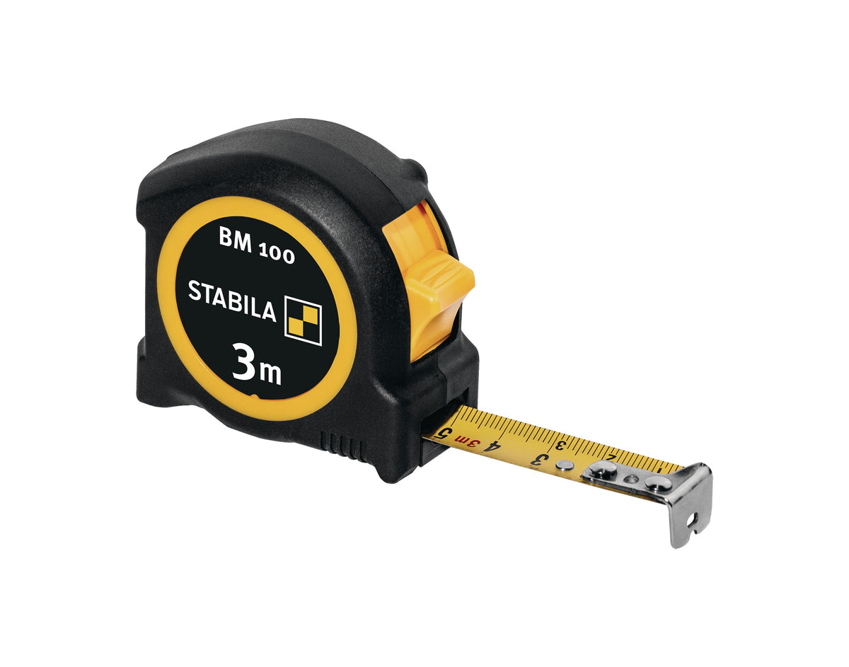 STABILA Taschenrollbandmaß BM 100 – 5 m, EG II, ABS/TPE, Metall-Clip