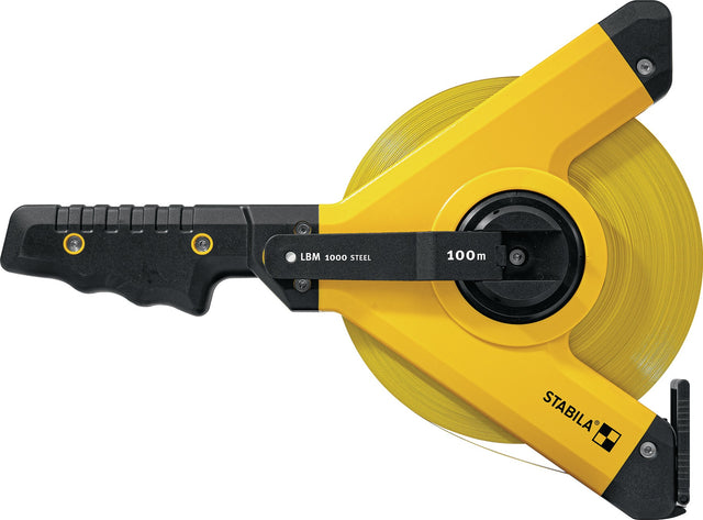 STABILA Rahmenbandmaß LBM 1000 STEEL – 100 m Stahlband, EG II, Y-Rahmen, Softgrip