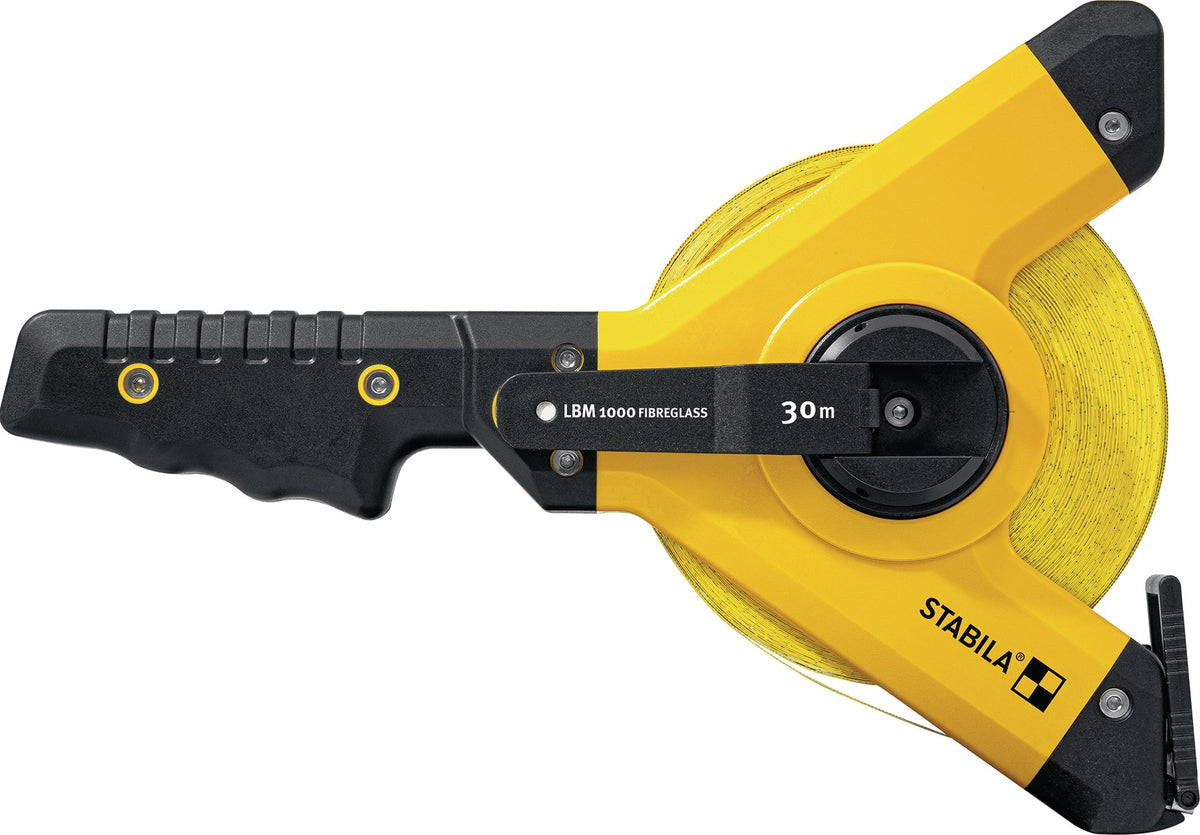 STABILA Rahmenbandmaß LBM 1000 FIBREGLASS 30 m – Glasfaserband, Universalhaken, cm-Skala