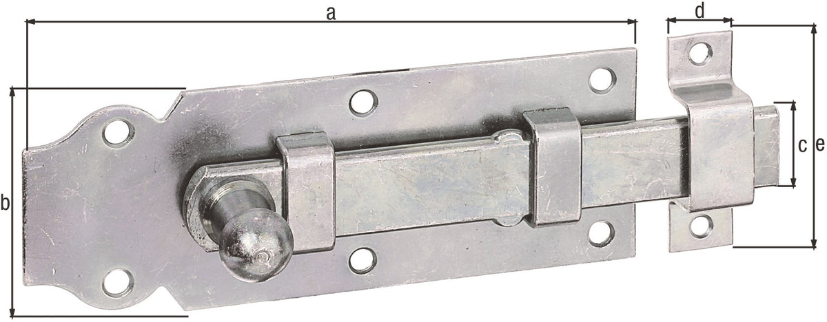 GAH Türriegel Stahl 160 mm, galvanisch verzinkt, mit Knopfgriff und Schlaufe