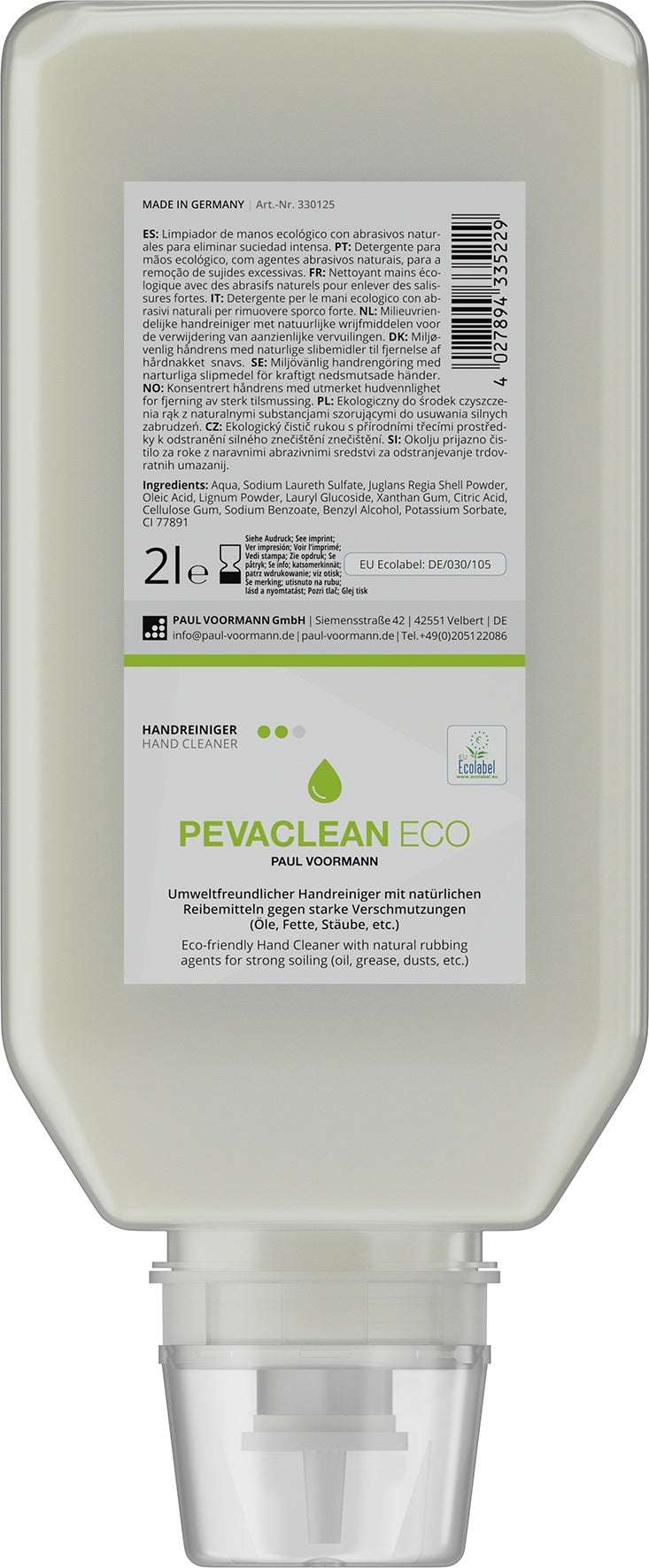 Handreiniger Pevaclean ECO 2 l hautschonend, rückfettend Softflasche PAUL VOORMANN