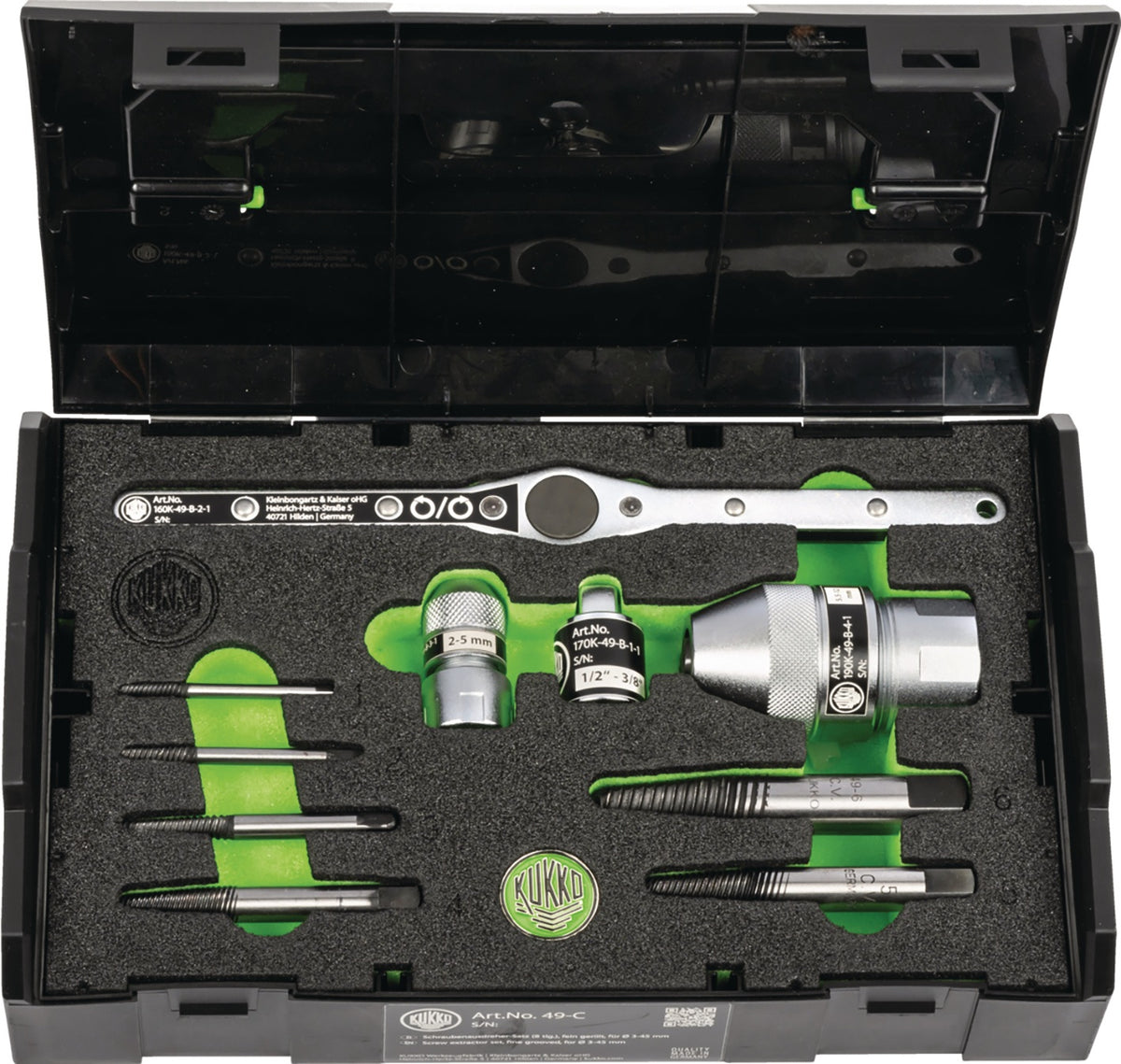 KUKKO Schraubenausdrehersatz K-49 10-teilig für Gewinde 4-20 mm