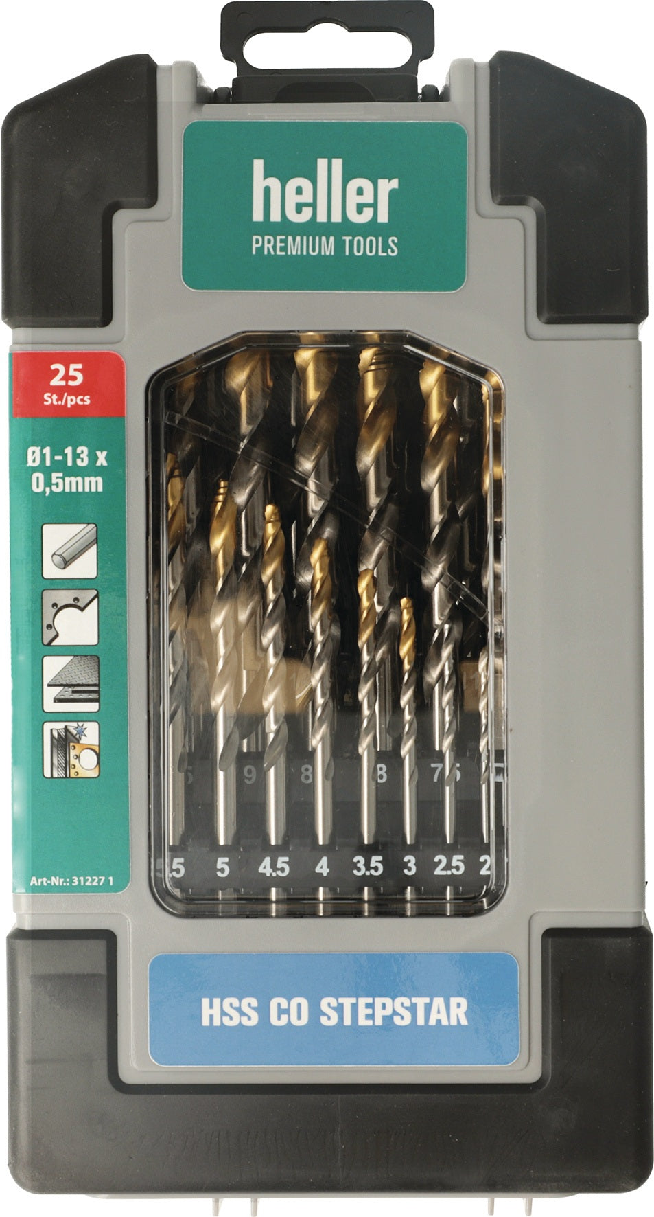 HELLER Metallbohrer-Set Stepstar HSS-Co TiN 19-tlg. DIN 338 mit Heavy-Duty Box