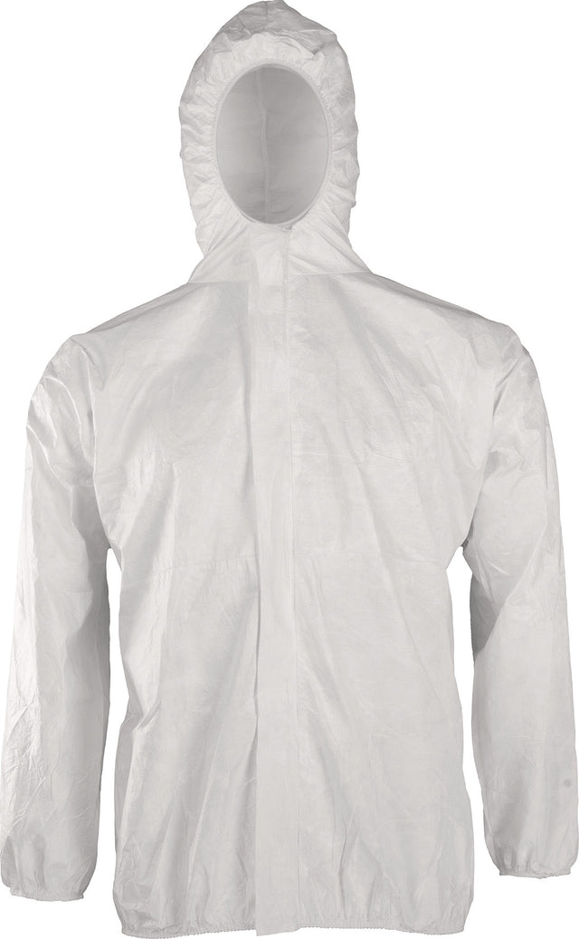 COVERFLASH Chemikalienschutzjacke CoverFlash® CF-JAK 2XL weiß – Einwegjacke mit Kapuze, EN 13034/EN 14126/EN 1149-5