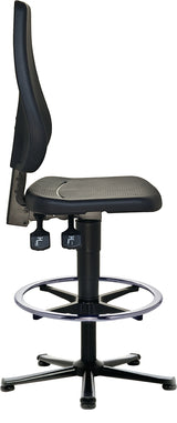 PROMAT Arbeitsdrehstuhl mit Bodengleitern & Fußring – Integralschaum schwarz, 580–850 mm