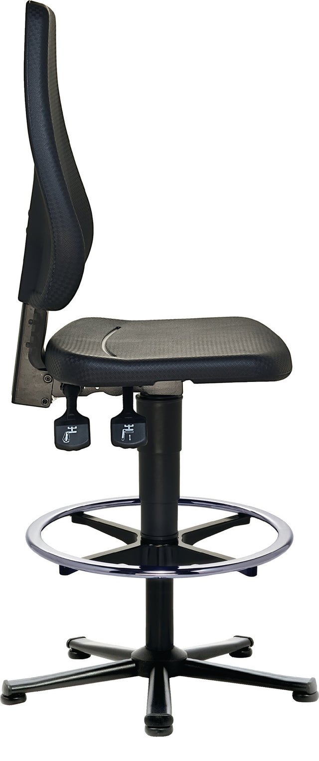 PROMAT Arbeitsdrehstuhl mit Bodengleitern & Fußring – Integralschaum schwarz, 580–850 mm
