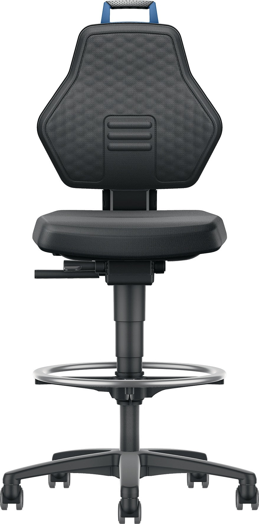 PROMAT Arbeitsdrehstuhl Supertec mit Rollen und Fußring – ergonomisch, 580–860 mm