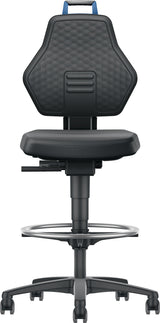 PROMAT Arbeitsdrehstuhl Supertec mit Rollen und Fußring – ergonomisch, 580–860 mm