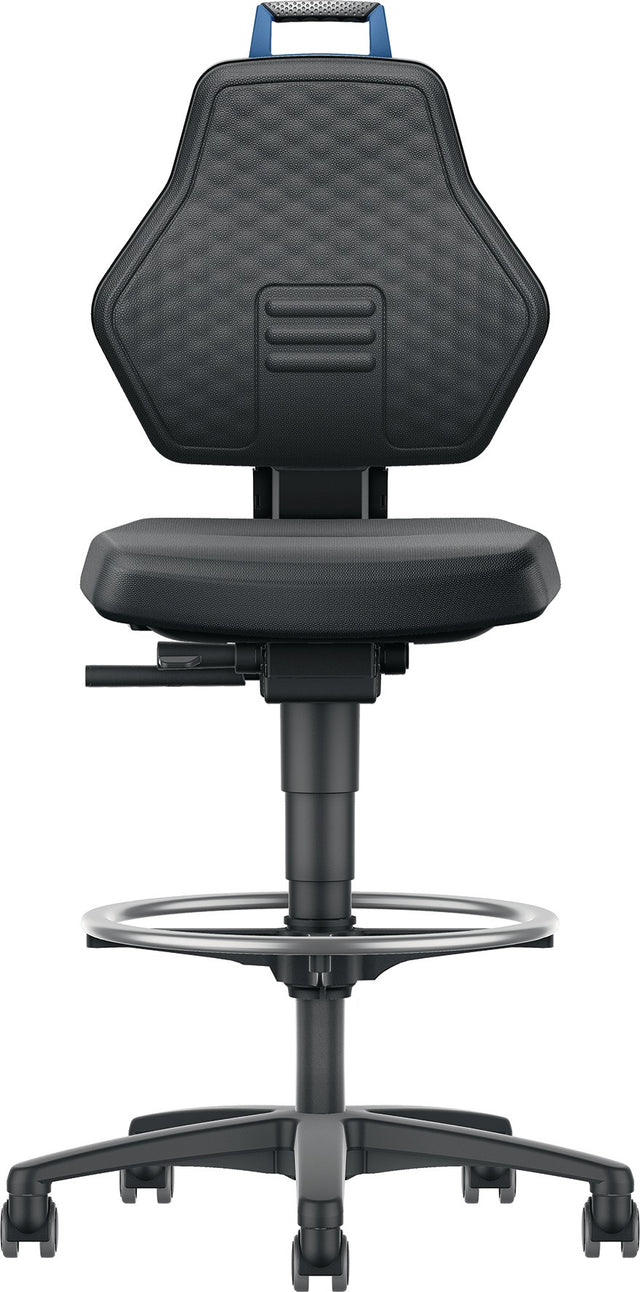 PROMAT Arbeitsdrehstuhl Supertec mit Rollen und Fußring – ergonomisch, 580–860 mm