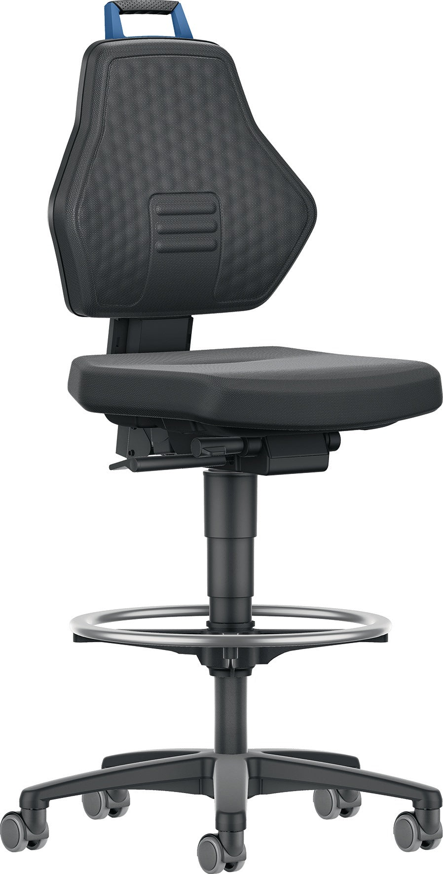 PROMAT Arbeitsdrehstuhl Supertec mit Rollen und Fußring – ergonomisch, 580–860 mm