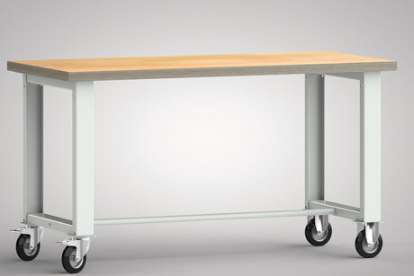 KLW-LUTZ Werkbank B1500 x T700 x H840 mm Buche Multiplex lichtgrau mit Bock- und Lenkrollen