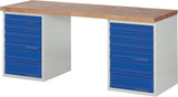 PROMAT Werkbank Serie BK 650, 2000 x 700 x 840 mm, Buche, 12 Schubladen, lichtgrau/enzianblau