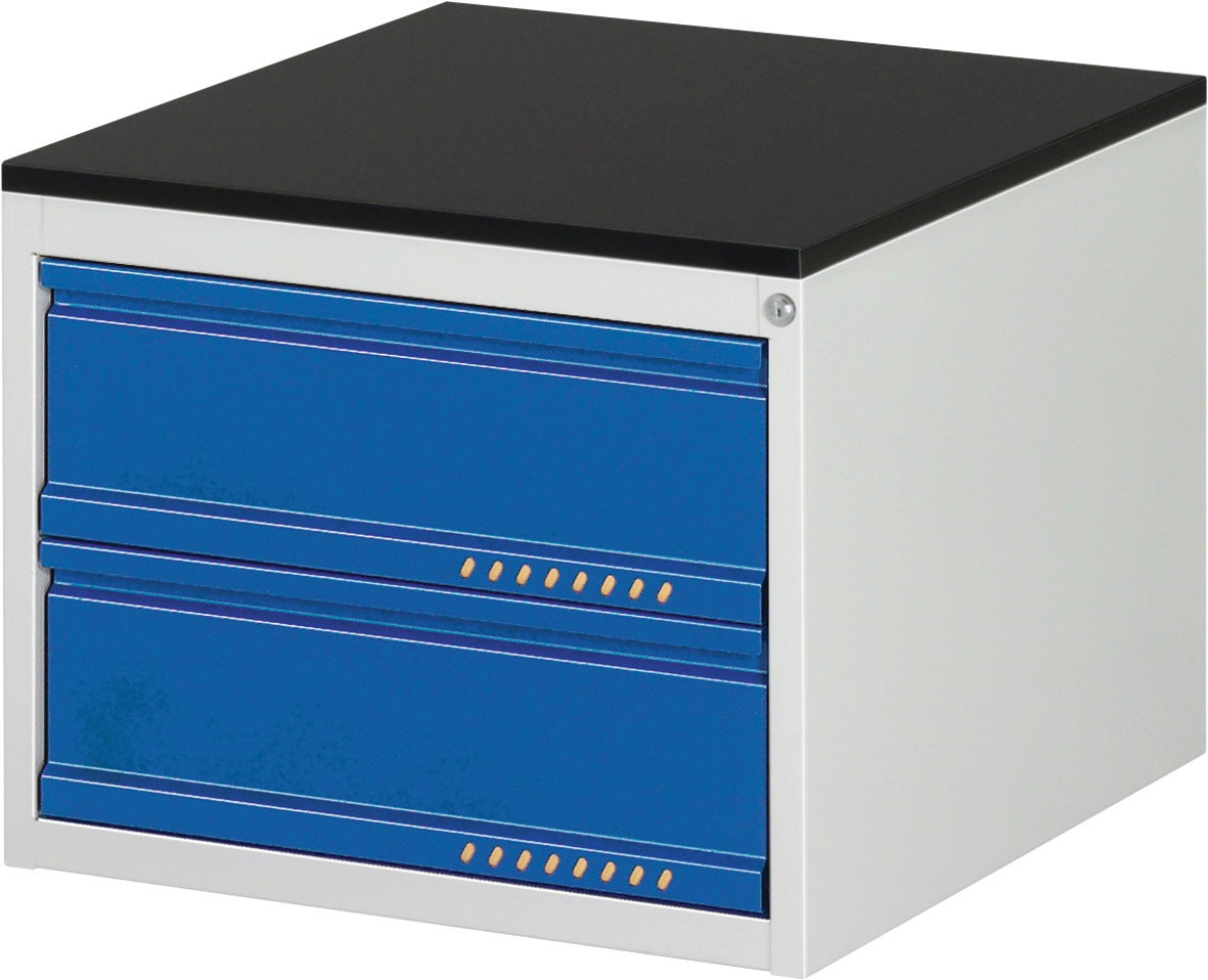PROMAT Schubladenschrank BK 650 – 6 Schubladen, Einfachauszug, 100 kg, lichtgrau/enzianblau