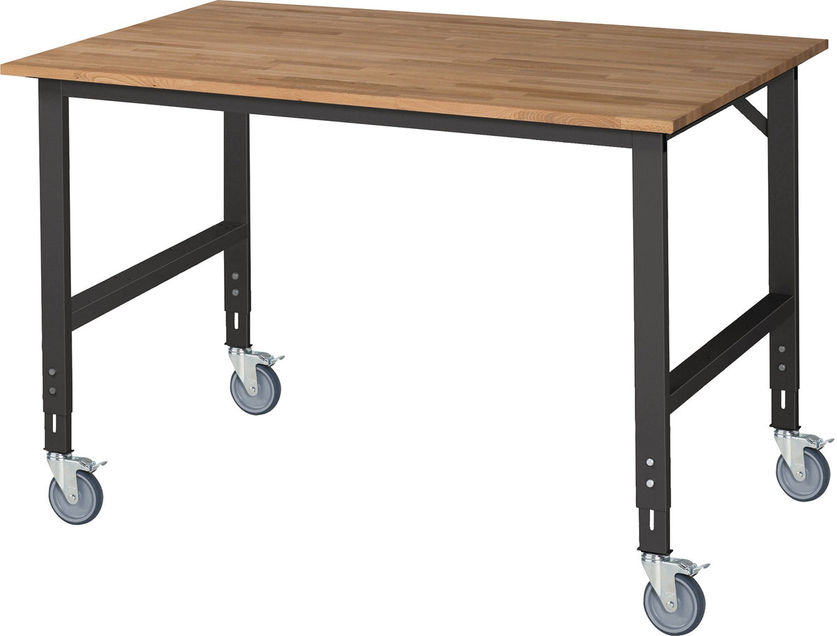 RAU Werktisch 1500x800 mm mit Buchenholzplatte, Rollen & höhenverstellbarem Gestell