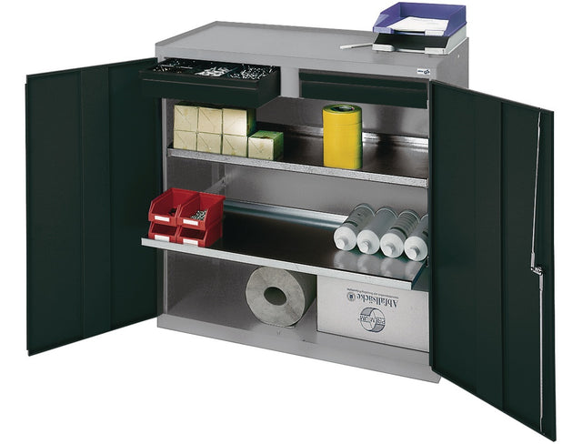 STUMPF Werkzeug-/Beistellschrank 1000x1000x500 mm mit 2 Schubladen und 2 Böden, lichtgrau/anthrazitgrau