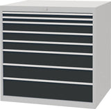 BEDRUNKA+HIRTH Schubladenschrank 6 Schubladen Vollauszug 1019x705x736 mm lichtgrau/signalblau