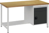 BEDRUNKA+HIRTH Werkbank signalblau lichtgrau 1500x859x750 mm Buche Multiplex 40 mm 1 Schublade 1 Tür