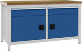 BEDRUNKA+HIRTH Werkbank signalblau lichtgrau 1500x859x750 mm Buche Multiplex 40 mm 1 Schublade 1 Tür