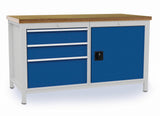 BEDRUNKA+HIRTH Werkbank signalblau lichtgrau 1500x859x750 mm Buche Multiplex 40 mm 1 Schublade 1 Tür