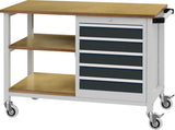 Bedrunka & Hirth Werkbank B1200xT540xH880mm Buche Multiplex lichtgrau/signalblau 5 Schubladen